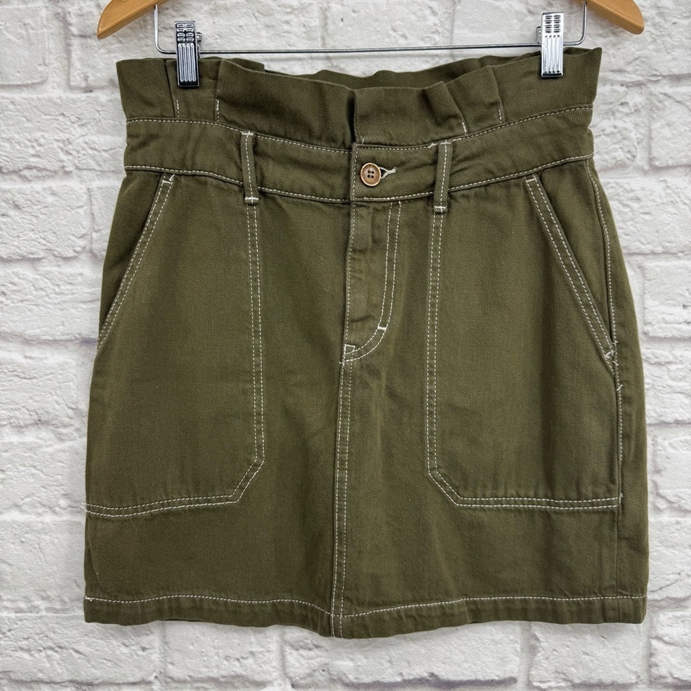 Free People Splendor In The Grass Paperbag Waist Mini Skirt Olive Green Size 6